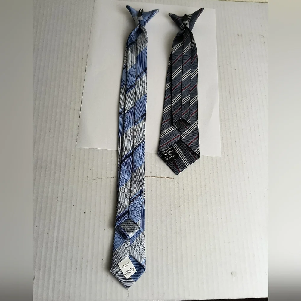 Stylish Blue and Gray Kids' Plaid Clip-On Ties Set Of 2